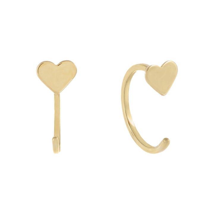14K Gold / Pair Mini Solid Heart Threader Hoop Earring 14K - Adina Eden's Jewels