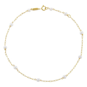 14K Gold Pearl X Chain Link Anklet 14K - Adina Eden's Jewels