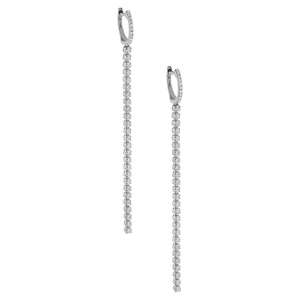 14K White Gold / Pair Diamond Tennis Drop Huggie Earring 14K - Adina Eden's Jewels