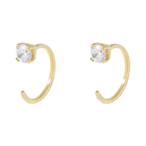 14K Gold Solitaire CZ Threader Hoop Earring 14K - Adina Eden's Jewels
