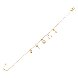 14K Gold Diamond Love Charms Bracelet 14K - Adina Eden's Jewels