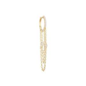 14K Gold / Single Diamond Chain Drop Huggie Earring 14K - Adina Eden's Jewels