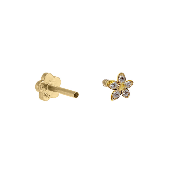  CZ Dainty Flower Threaded Stud Earring 14K - Adina Eden's Jewels