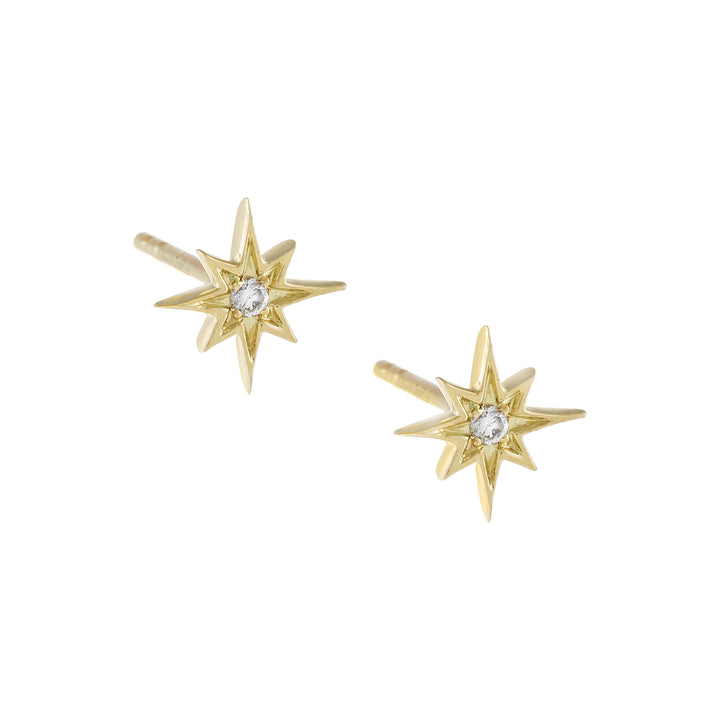 14K Gold Diamond Dainty Starburst Stud Earring 14K - Adina Eden's Jewels