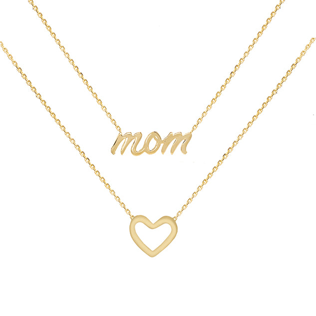 14K Gold Mom X Open Heart Necklace 14K - Adina Eden's Jewels