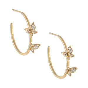 14K Gold Diamond Double Butterfly Hoop Earring 14K - Adina Eden's Jewels