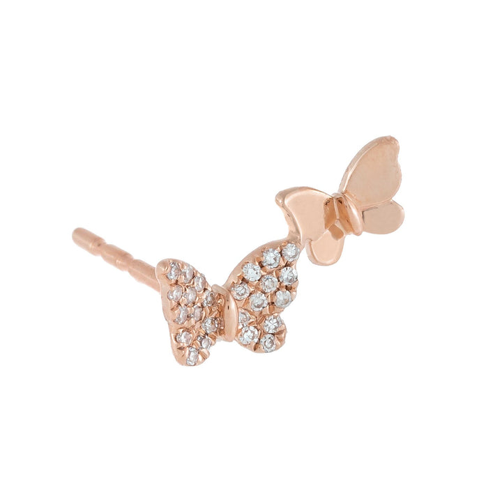 14K Rose Gold Diamond X Solid Butterfly Stud Earring 14K - Adina Eden's Jewels