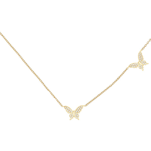 14K Gold Diamond Double Butterfly Necklace 14K - Adina Eden's Jewels