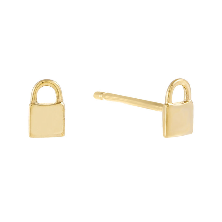 14K Gold Tiny Solid Lock Stud Earring 14K - Adina Eden's Jewels