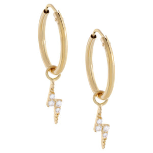 14K Gold Pavé Lightning Bolt Huggie Earring 14K - Adina Eden's Jewels