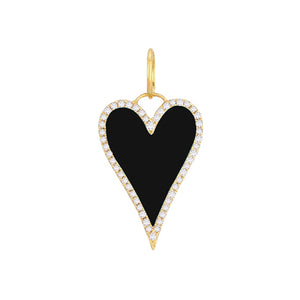 Onyx Diamond Enamel Heart Charm 14K - Adina Eden's Jewels