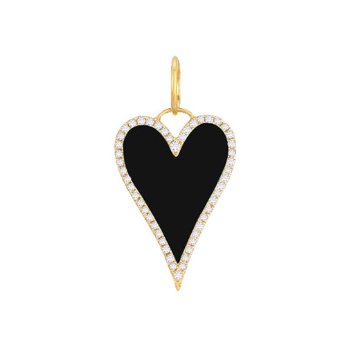 Onyx Diamond Enamel Heart Charm 14K - Adina Eden's Jewels