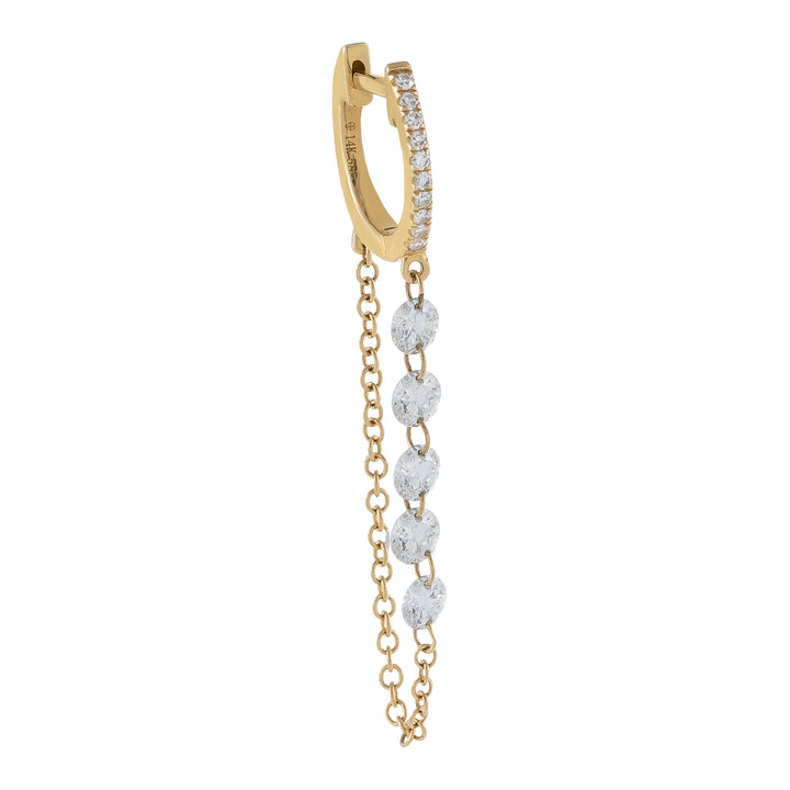 14K Gold / Single Floating Diamond Drop Chain Huggie Earring 14K - Adina Eden's Jewels