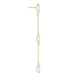 14K Gold / Single Marquise Dangling Chain Stud Earring 14K - Adina Eden's Jewels