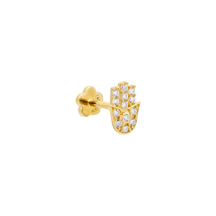 14K Gold / Single CZ Hamsa Threaded Stud Earring 14K - Adina Eden's Jewels