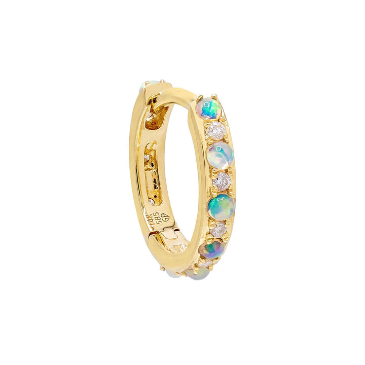 Opal / Single Diamond Opal Huggie Earring 14K - Adina Eden's Jewels