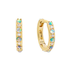  Diamond Opal Huggie Earring 14K - Adina Eden's Jewels