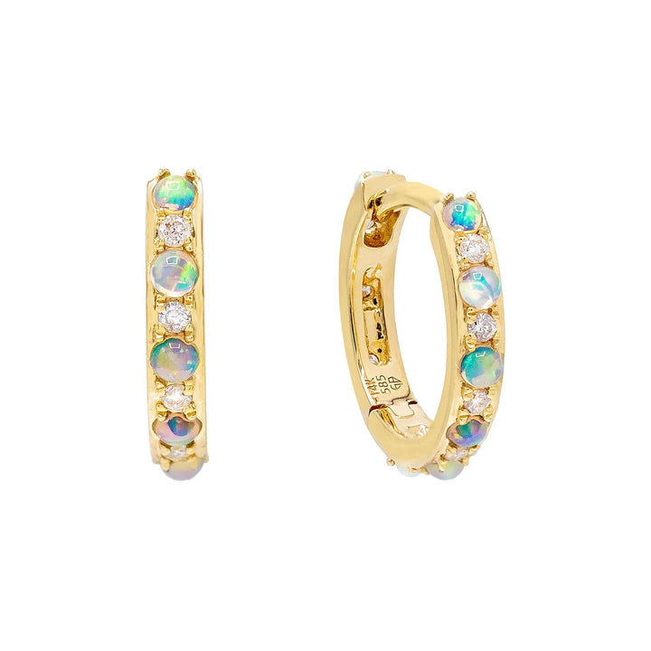  Diamond Opal Huggie Earring 14K - Adina Eden's Jewels