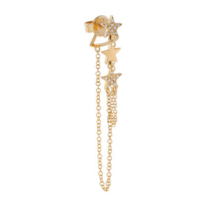 14K Gold / Single Diamond Stars Chain Stud Earring 14K - Adina Eden's Jewels