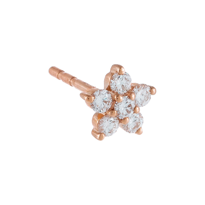 14K Rose Gold / Single Diamond 5 Petal Flower Stud Earring 14K - Adina Eden's Jewels