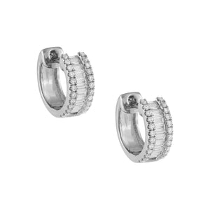 14K White Gold / Pair Diamond Baguette Huggie Earring 14K - Adina Eden's Jewels