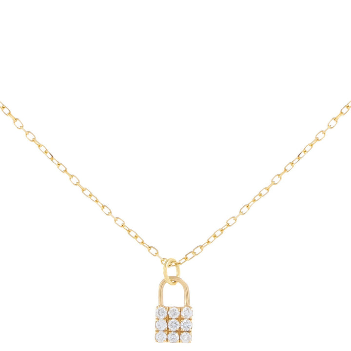 14K Gold Tiny Diamond Lock Necklace 14K - Adina Eden's Jewels
