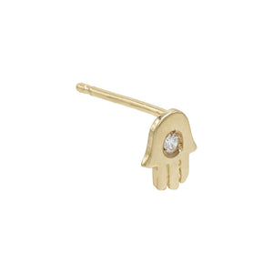 14K Gold / Single CZ Hamsa Stud Earring 14K - Adina Eden's Jewels