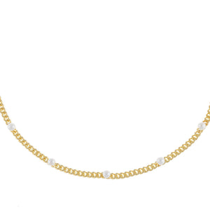 Pearl White Pearl Embedded Cuban Chain Choker - Adina Eden's Jewels