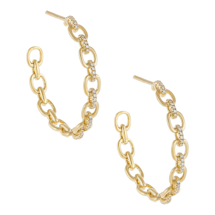 14K Gold Diamond Chain Link Hoop Earring 14K - Adina Eden's Jewels