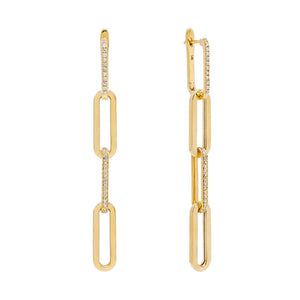 14K Gold / Pair Diamond Oval Drop Hoop Earring 14K - Adina Eden's Jewels