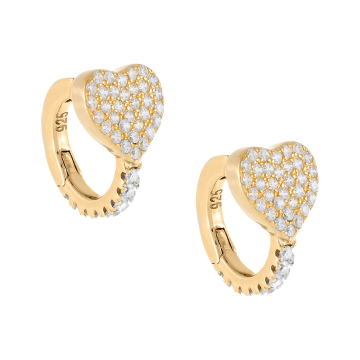 Gold Pavé Heart Huggie Earring - Adina Eden's Jewels