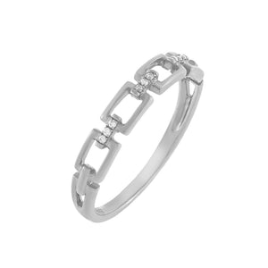 14K White Gold / 7 Diamond Pavé Box Link Ring 10K - Adina Eden's Jewels