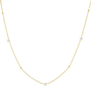 14K Gold Diamond Flower X Ball Chain Necklace 14K - Adina Eden's Jewels
