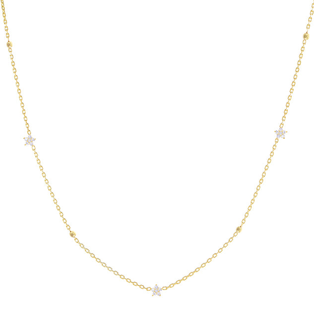 14K Gold Diamond Flower X Ball Chain Necklace 14K - Adina Eden's Jewels