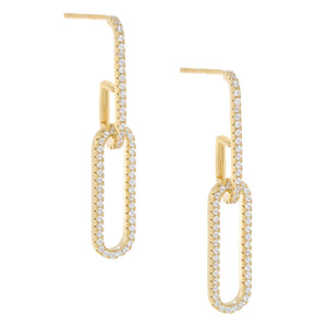 Gold Pavé Oval Link Drop Stud Earring - Adina Eden's Jewels