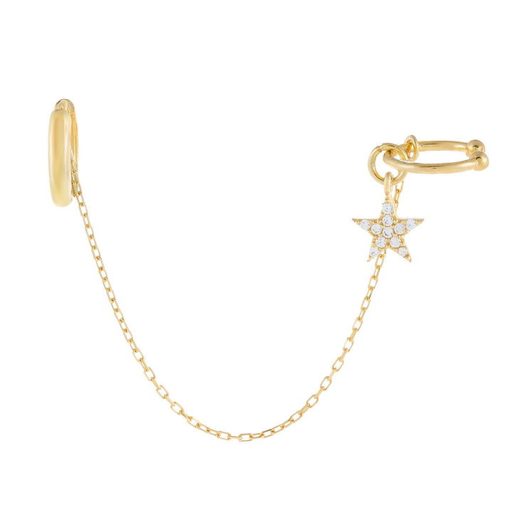 Gold Pavé Dangling Star Chain Ear Cuff - Adina Eden's Jewels