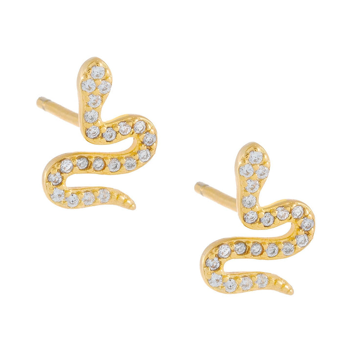 Gold / Pair CZ Mini Snake Stud Earring - Adina Eden's Jewels