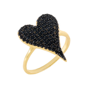 Onyx / 6 Pavé Onyx Heart Ring - Adina Eden's Jewels