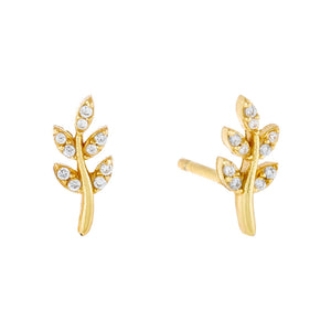 Gold Tiny Pavé Leaf Stud Earring - Adina Eden's Jewels