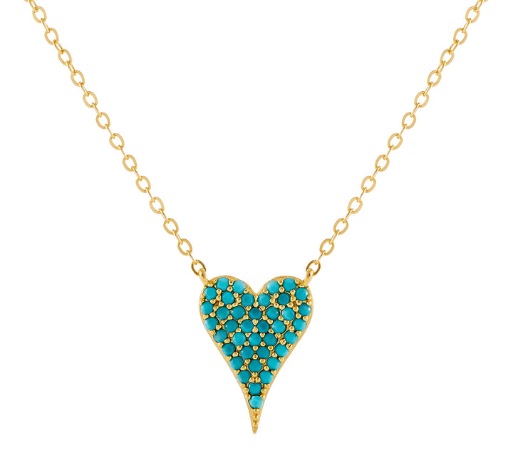 Turquoise Turquoise CZ Heart Necklace - Adina Eden's Jewels