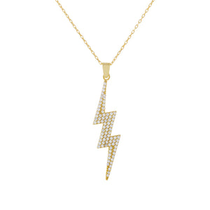 Gold Pavé Large Lightning Bolt Necklace - Adina Eden's Jewels