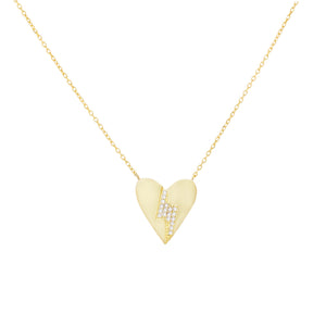 Gold CZ Lightning X Heart Necklace - Adina Eden's Jewels