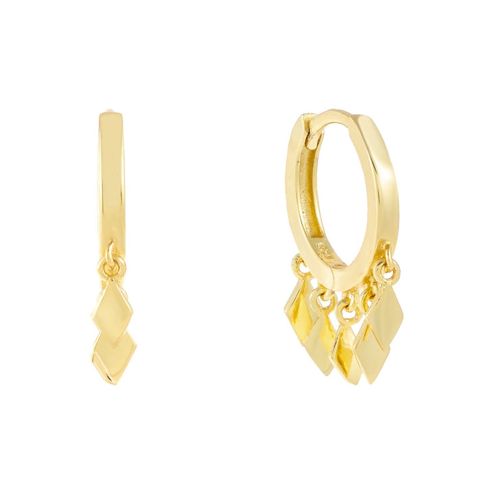 Gold Mini Diamond Shape Dangling Huggie Earring - Adina Eden's Jewels