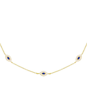 Sapphire Blue Multi Sapphire Evil Eye Choker - Adina Eden's Jewels