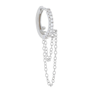 Silver / Single Pavé Chain Huggie Earring - Adina Eden's Jewels