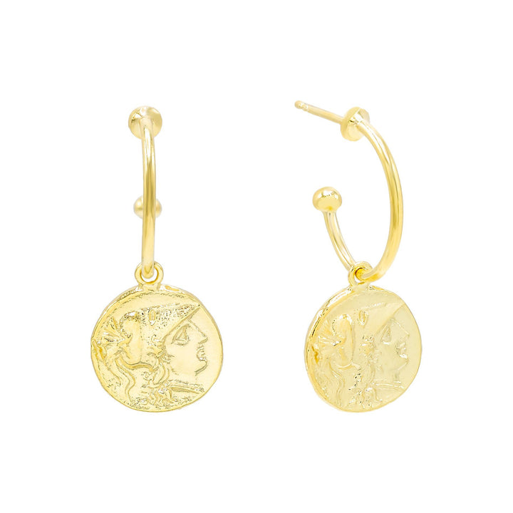 Gold / 13 MM Vintage Coin Hoop Earring - Adina Eden's Jewels