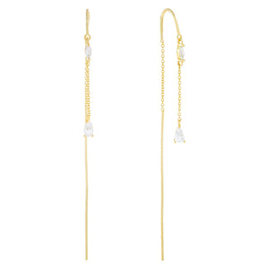 Gold CZ Teardrop Chain Drop Threader Earring - Adina Eden's Jewels