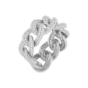 Silver / 9 Pavé Oval Chain Link Ring - Adina Eden's Jewels