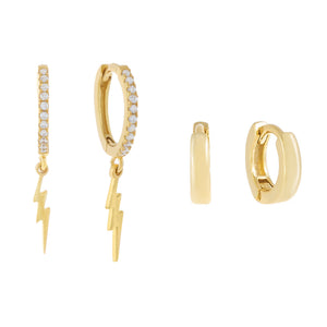 Gold Lightning X Cartilage Huggie Earring Combo Set - Adina Eden's Jewels