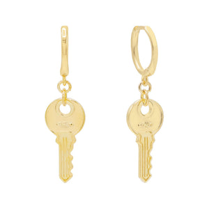Gold Key Huggie Earring - Adina Eden's Jewels